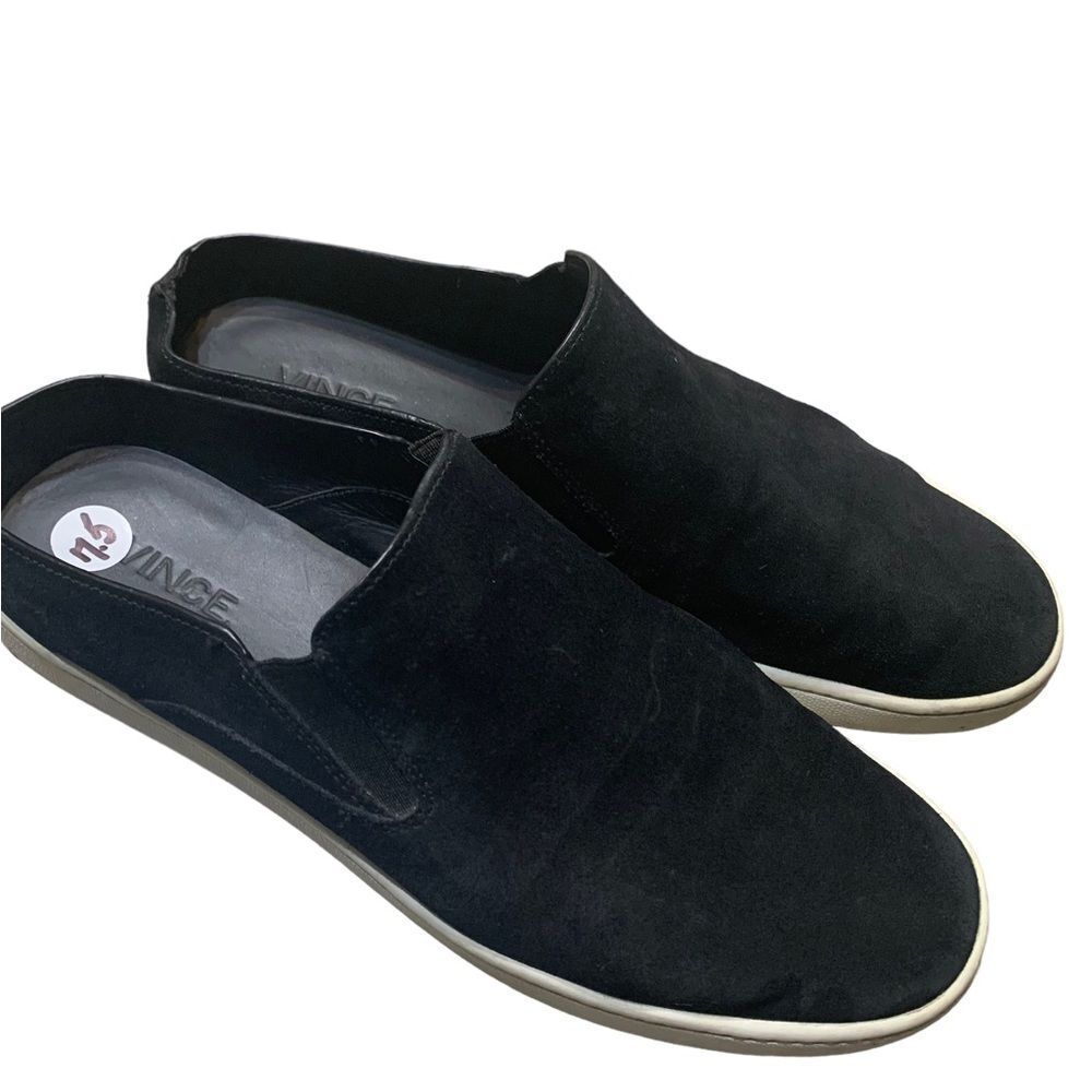 VINCE Verrell Black‎ Suede Leather Slip On Mule Sneaker Size- SIze 7.5